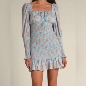 CISTAR Long Sleeve Floral Smocked Waist Mini‎ Dress